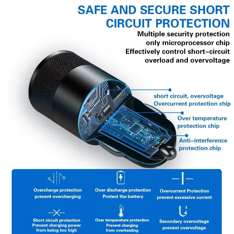 Olaf USB Type C Car Phone Adapter Fast Charging, Fast Charge 3.0, 68W, PD, Iphone 13, 12, Xiaomi, Huawei, Samsung S21
