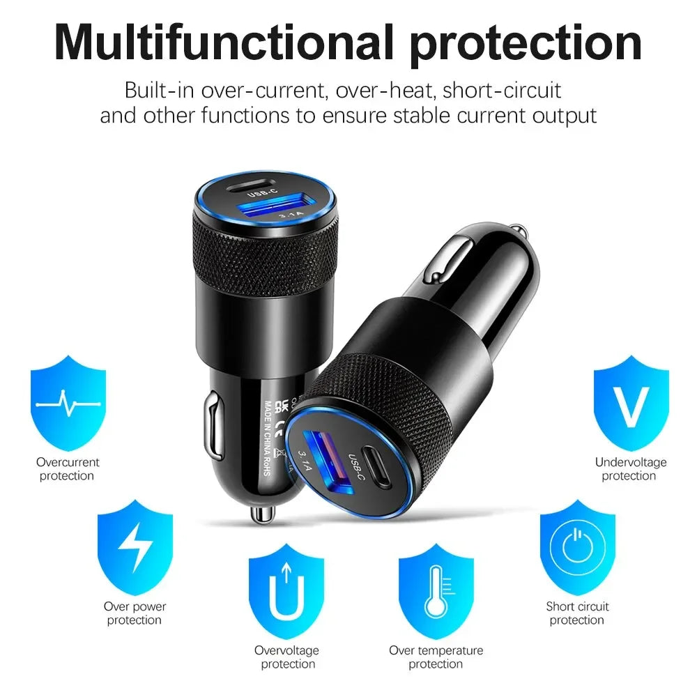 Olaf USB Type C Car Phone Adapter Fast Charging, Fast Charge 3.0, 68W, PD, Iphone 13, 12, Xiaomi, Huawei, Samsung S21