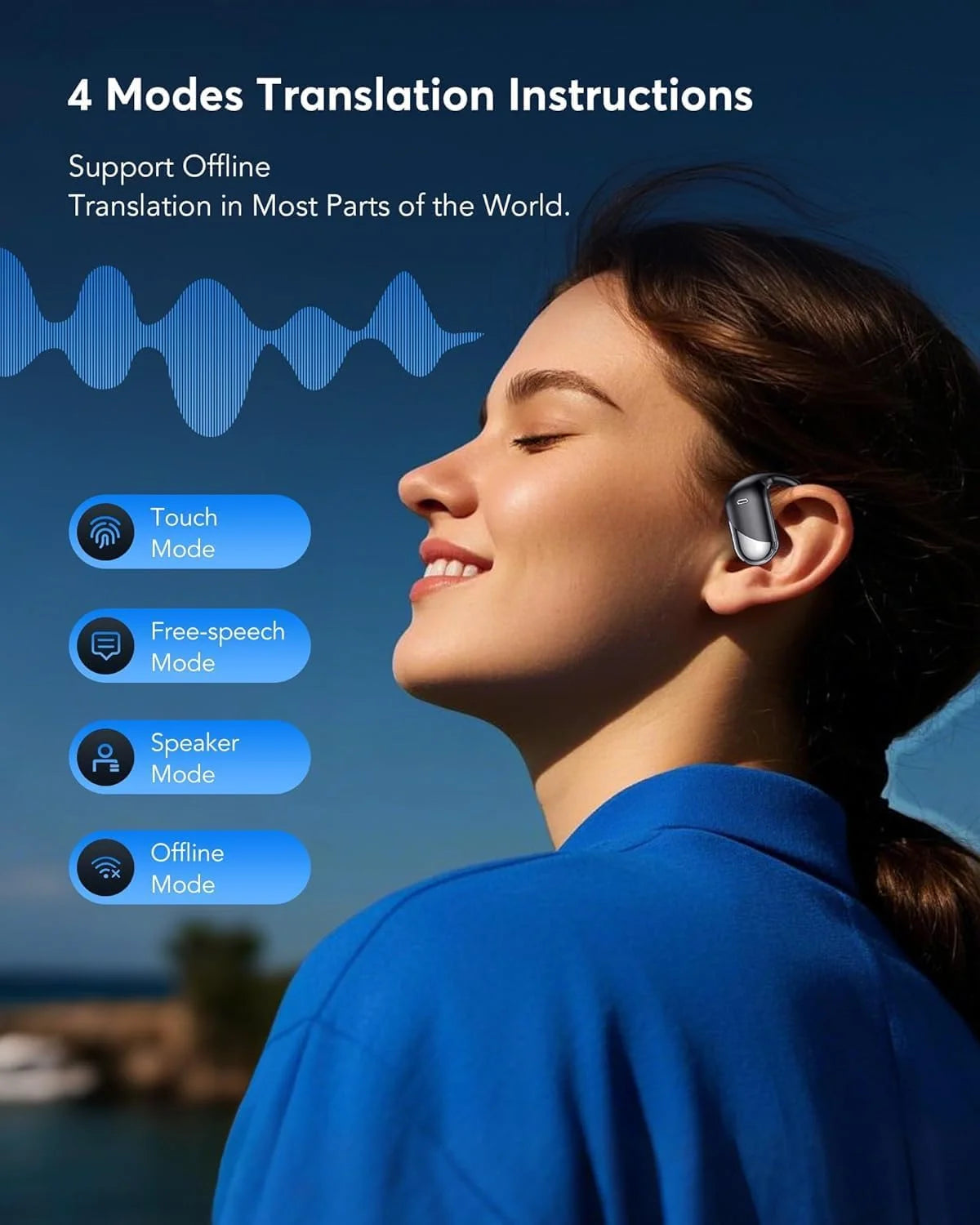 AI Translation Earbuds Real Time - Audifonos Traductores Inglés Español, 3-In-1 Translator Device, Supports 144 Languages & Accents, Open Ear Earbuds with Charging Case